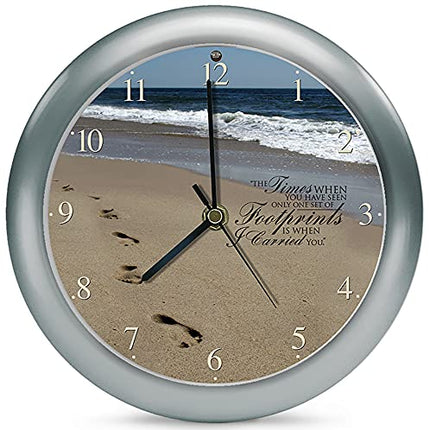 Footprints in The Sand Inspirational Three Hymn Sound Clock, 8 Inch, Silver