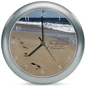 Footprints in The Sand Inspirational Three Hymn Sound Clock, 8 Inch, Silver