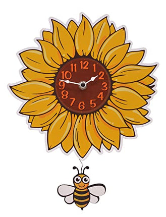 Sunflower with Swinging Bee Pendulum Pal Wall Clock, 12 Inch