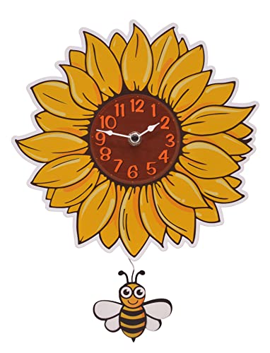 Sunflower with Swinging Bee Pendulum Pal Wall Clock, 12 Inch