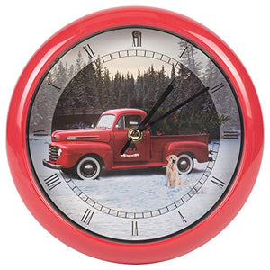 Vintage Ford Truck Christmas Carol Clock, 8", Red