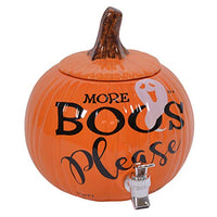 More Boos Please Pumpkin Orange Glossy Ceramic Halloween Drink Dispenser, 11 Inch