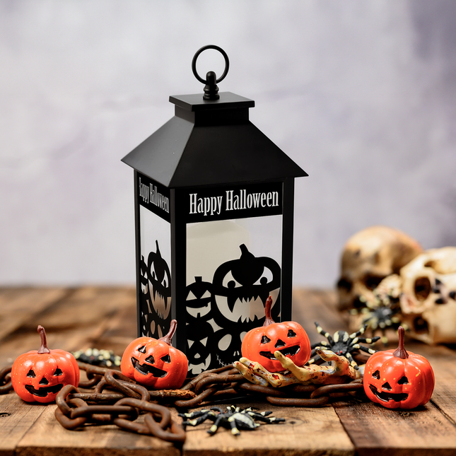 Happy Halloween Jack-O-Lanterns Flameless LED Lantern, 13 Inch, Black
