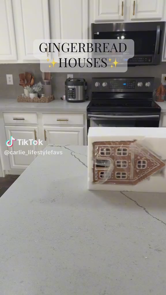 Ceramic Iced Gingerbread Village Pre Lit LED Houses, Set of 2, 9 Inch