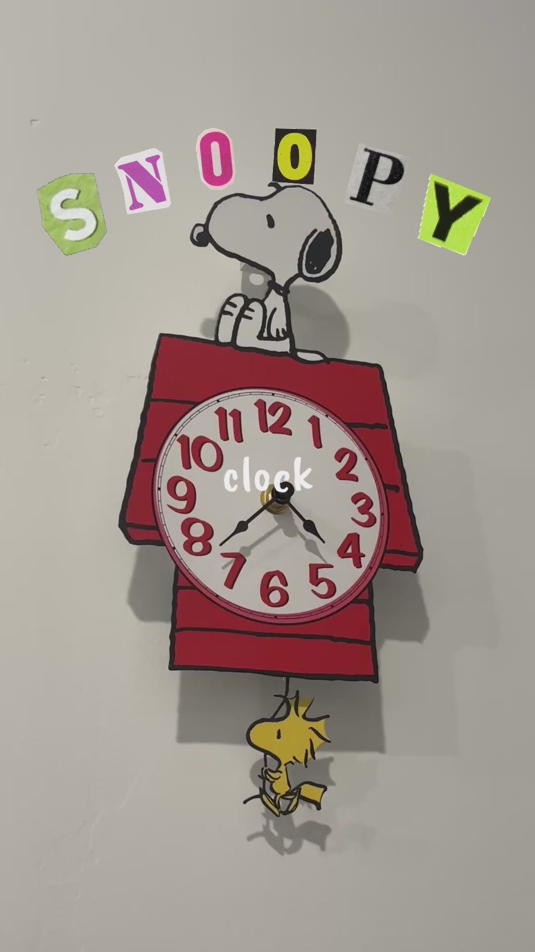 Peanuts Snoopy's Dog House with Woodstock Pendulum Pal Wall Clock, 12 Inch