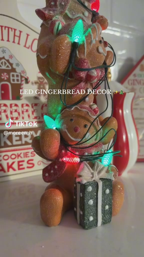 Holiday Stacked Gingerbread Men LED Tabletop Figurine, 12 Inch