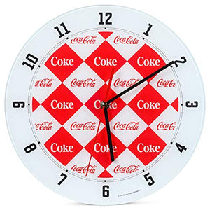Coca Cola Diamond Diner Red and White 12" Glass Wall Clock