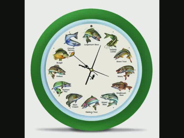 Splashing Gamefish Fishing Sounds Wall Clock, 13 Inch, Green