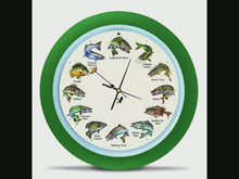 Load and play video in Gallery viewer, Splashing Gamefish Fishing Sounds Wall Clock, 13 Inch, Green
