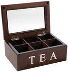 Wooden 6 Compartment Window Display Tea Storage Chest, Espresso Finish
