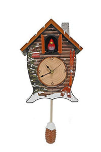 Snowy Cabin Singing Cardinal Sound Cuckoo Clock