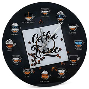 Coffee Time Cafe Beverages 12" Glass Wall Clock