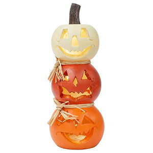 Stacked Jack O Lantern Orange and White 12" Resin LED Lit Halloween Figurine