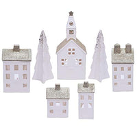 9pc Unglazed Porcelain Holiday House Village Set, 12