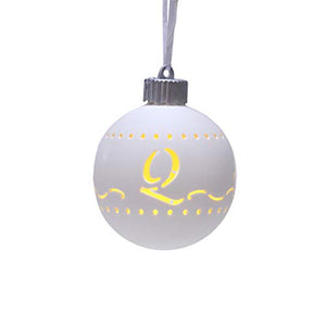 Mark Feldstein Q LED Monogram White Bisque 4 x 4 Porcelain Ceramic Decorative Hanging Ornament