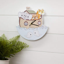 Load image into Gallery viewer, Precious Moments Noah&#39;s Ark Baby Nursery 11&quot; Wooden Hanging Wall Clock

