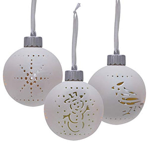 Snowman + Snowflake + Cardinal 3.5" Porcelain LED Lit Ornaments, Set of 3