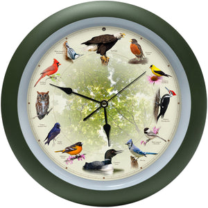 Limited Edition 20th Anniversary Singing Bird Wall Sound Clock, 13", Green
