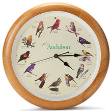 Load image into Gallery viewer, Audubon Society Singing Bird Clock, Oak Wood Frame, 13&quot;
