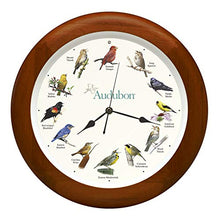 Load image into Gallery viewer, Audubon Society Singing Bird Clock, Cherry Finish Wood Frame 13&quot;
