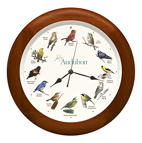 Audubon Society Singing Bird Clock, Cherry Finish Wood Frame 13