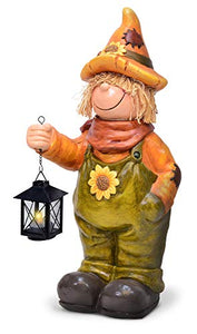 Scarecrow Holding LED Lantern 17" Resin Harvest Door Greeter