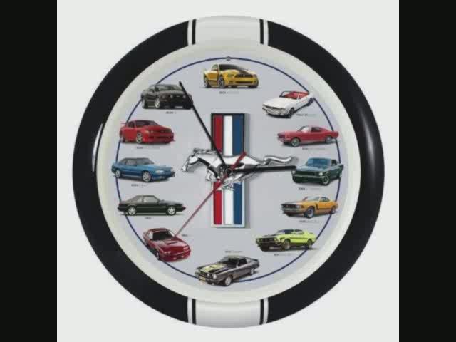 History of Ford Mustang Sound Clock, Black, 13 Inch