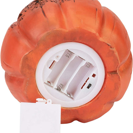 Orange Welcome Pumpkin LED Lit 7.5 Inch Resin Harvest Decor