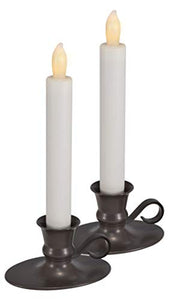 Flameless LED Vintage-Style Chamberstick Taper Candle with Timer, Set of 2