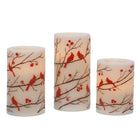 Flameless 3 Piece Glitter Berries and Cardinals Wax Pillars with Timer