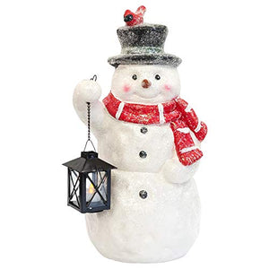 Sparkle Snowman with Lantern LED Light Up 17" Resin Door Greeter