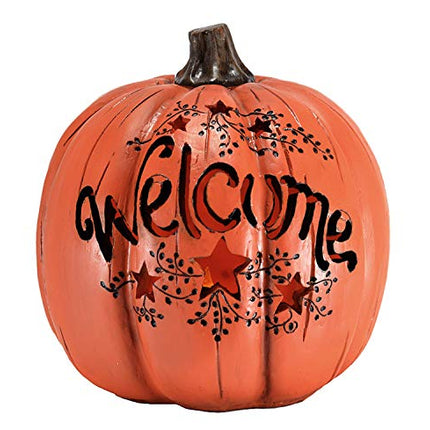 Orange Welcome Pumpkin LED Lit 7.5" Resin Tabletop Decor