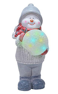 Snowman Holding LED Lit Snowball 17" Resin  Holiday Door Greeter