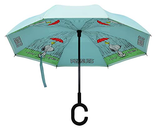 Peanuts Snoopy and Woodstock No-Drip Inverted Revers-A-Brella, Blue
