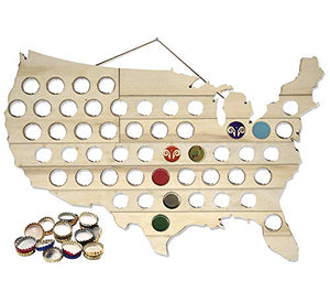 Craft Beer USA Bottle Cap Collecting Map 24" Natural Wooden Hanging Sign